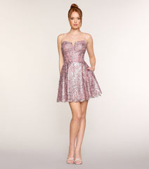 Sabrina Glitter Mesh Corset A Line Mini Dress