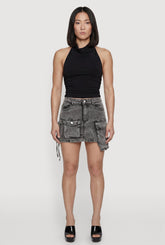 Acid Wash Denim Mini Utility Skirt