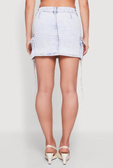 Acid Wash Tassel Detail Cargo Skirt