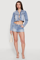 Acid Wash Denim High Waisted Skort
