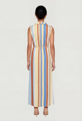 Abstract Striped Button Front Maxi Shirt Dress with Rope Belt