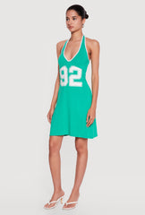 92 Graphic Contrast Trim Halter Mini Dress