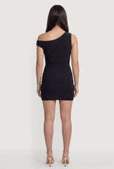 Belted Front One Shoulder Mini Dress