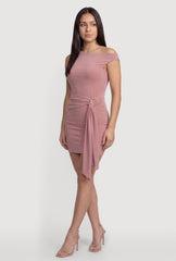 Belted Front One Shoulder Mini Dress