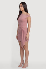 Belted Front One Shoulder Mini Dress