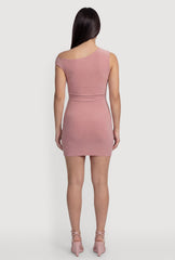 Belted Front One Shoulder Mini Dress