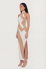 Abstract Print Side Slit Halter Maxi Dress