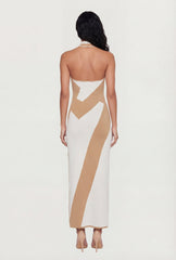 Abstract Print Side Slit Halter Maxi Dress