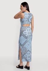 Bandana Print Side Slit Keyhole Back Maxi Dress