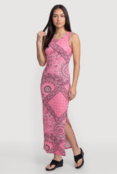 Bandana Print Side Slit Keyhole Back Maxi Dress