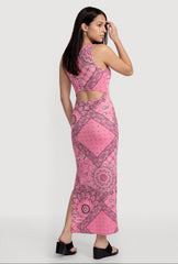 Bandana Print Side Slit Keyhole Back Maxi Dress