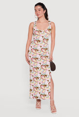 Abstract Printed Pattern Side Slit Maxi Dress