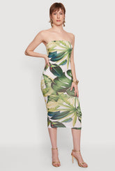 Abstract Leaf Print Midi Tube Dress