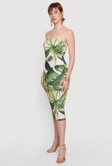 Abstract Leaf Print Midi Tube Dress