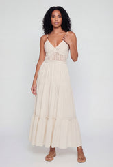 Beaded Crochet Detail Tiered Midi Dress