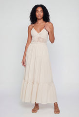 Beaded Crochet Detail Tiered Midi Dress