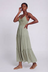 Beaded Crochet Detail Tiered Midi Dress