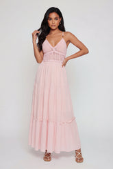 Beaded Crochet Detail Tiered Midi Dress