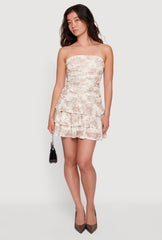Almost Famous Floral Mesh Ruffle Tiered Mini Tube Dress