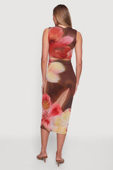 Almost Famous Floral Mesh Ruched Side Sleeveless Maxi Dress