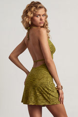 Devor¨¦ Cowl A-Line Mini Dress in Olive Green