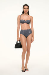 Brenton Bikini Bottom | Black Woodblock Ditsy Floral
