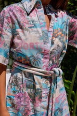 Bora Bora Pink Summer On The Med SS Mini Shirt Dress