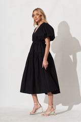 Amalie Midi Dress In Black Cotton