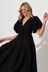 Amalie Midi Dress In Black Cotton