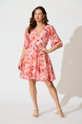 Camelia Dress in Pink Watercolour Print