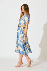 Charli Midi Shirt Dress in Blue Geometric Print with Belt