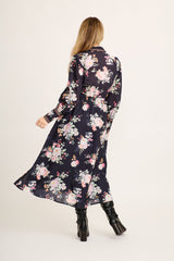 Chic In Bloom Maxi Shirt Dress in Black Floral Linen Blend