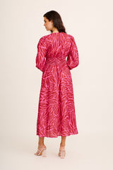 Aya Maxi Dress in Wine with Pink Print