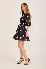 Carlisle Shirt Dress in Black Polka Dot Cotton