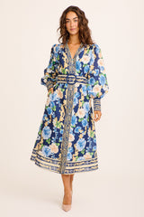 Capri Belle Midi Dress in Navy with Blue Floral