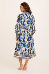 Capri Belle Midi Dress in Navy with Blue Floral