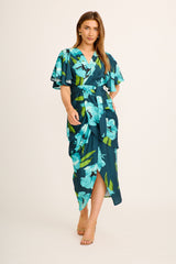 Carlo Maxi Dress in Emerald Floral Linen Blend