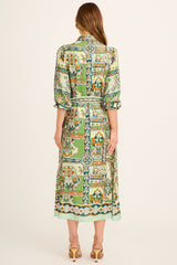 Aurelina Maxi Shirt Dress in Green Multi Print