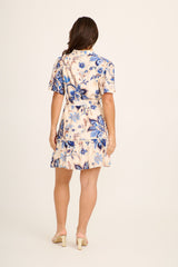 Alora Dress in Cream with Blue Floral