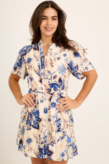 Alora Dress in Cream with Blue Floral