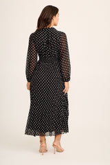 Carlo Midi Dress in Black and White Polka Dot Chiffon