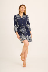 Ambar Dress in Navy with White Placement Print