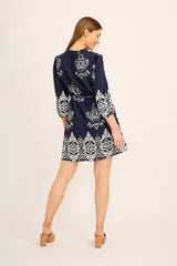 Ambar Dress in Navy with White Placement Print
