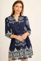Ambar Dress in Navy with White Placement Print