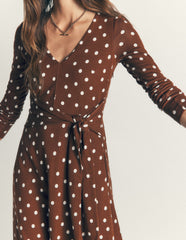 Tie Waist Ponte Dress-Raw Umber, Painted Dot