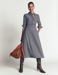 Etta Piping Detail Ponte Dress-Navy, Ivory Stripe