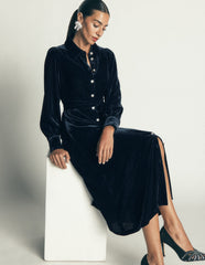 Maeve Velvet Shirt Dress-Teal Ocean