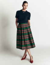 Verity Cotton Sateen Skirt-Green, Collegic Stripe