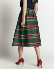 Verity Cotton Sateen Skirt-Green, Collegic Stripe