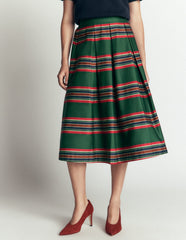 Verity Cotton Sateen Skirt-Green, Collegic Stripe